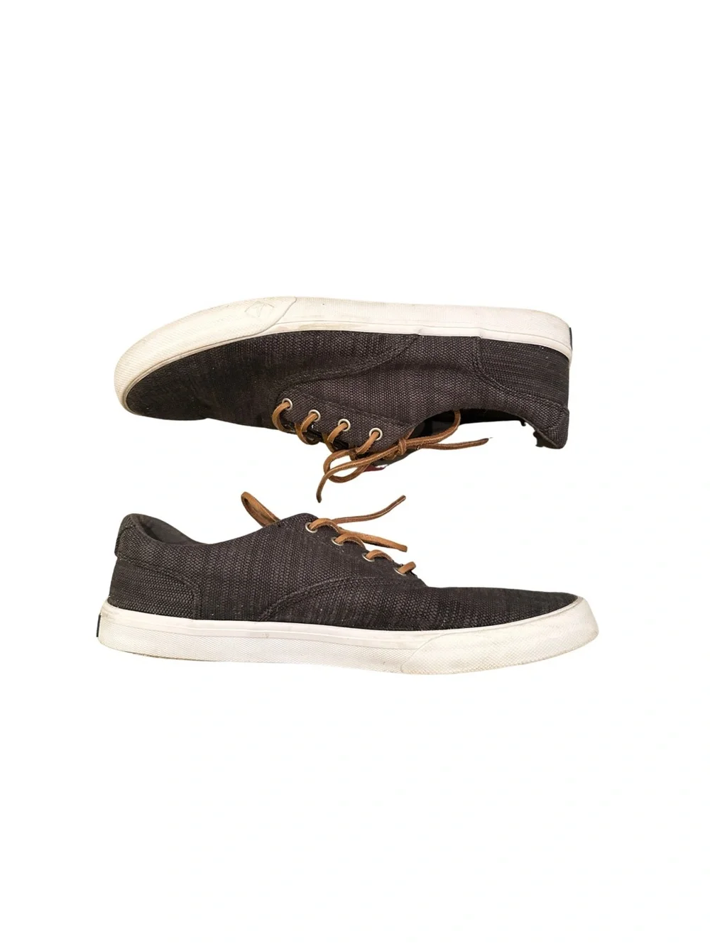 Sperry Men's Charcoal Canvas Boat Shoes with Tan Laces - Size 11